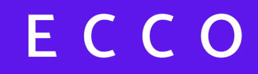 Literele albe, îndrăznețe, cu majuscule care scriu "ECCO" sunt centrate pe un fundal purpuriu solid, perfect pentru un site de logo-uri axat pe Eliberare Certificat Constatator sau certificat constatator servicii online.